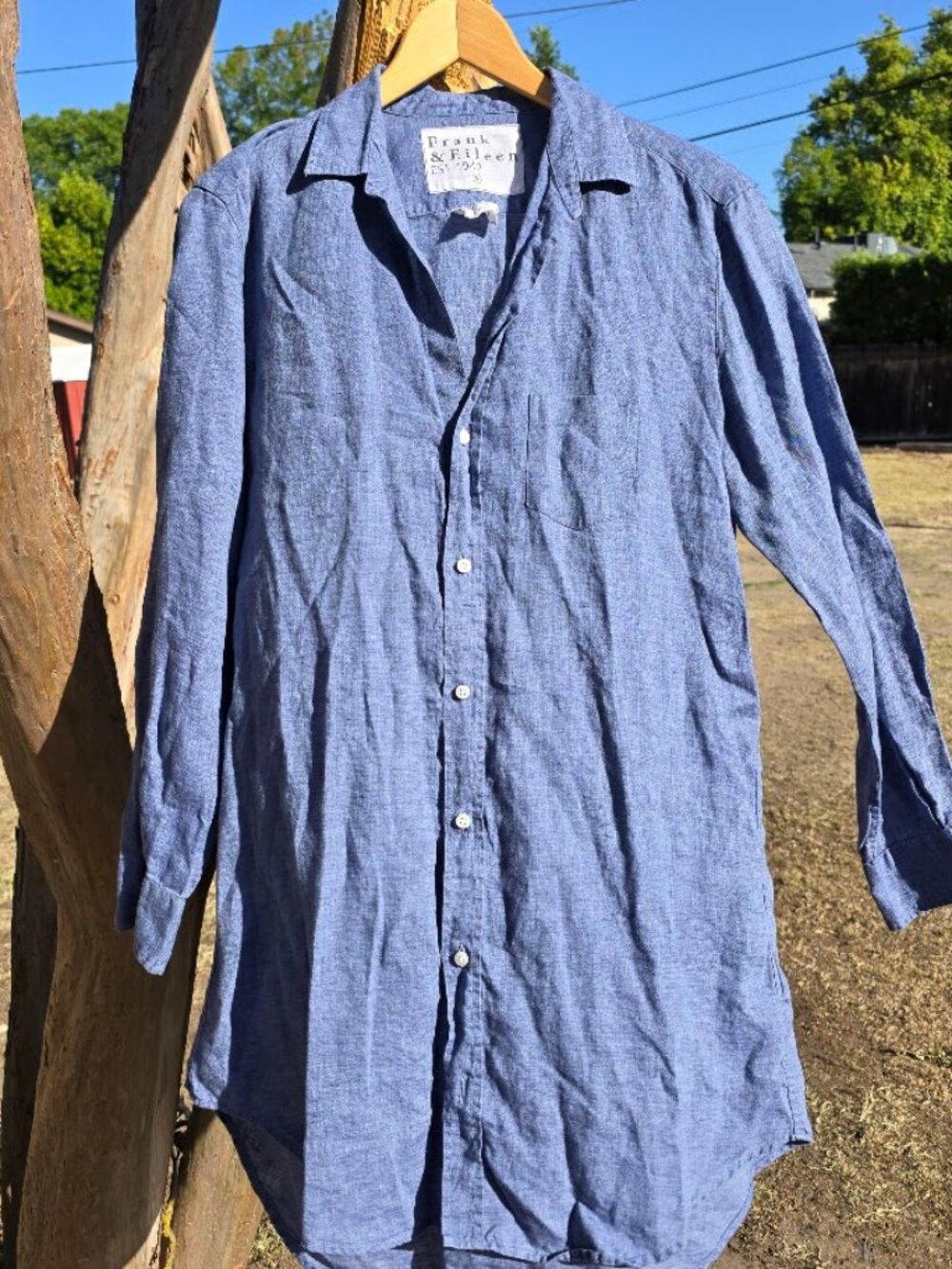 Frank & Eileen Mary Blue Linen Shirt Dress Button Down Women's Small S Italian